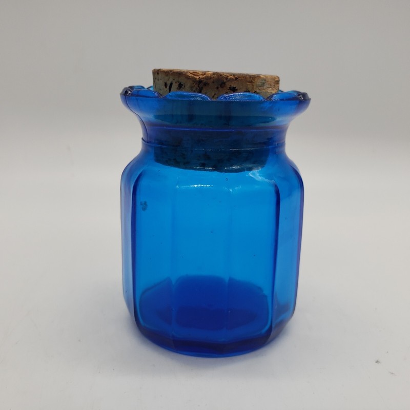 Dodecagon Corked Glass Bottle Jar Cobalt Blue Clear Glass 3.25" T gallery