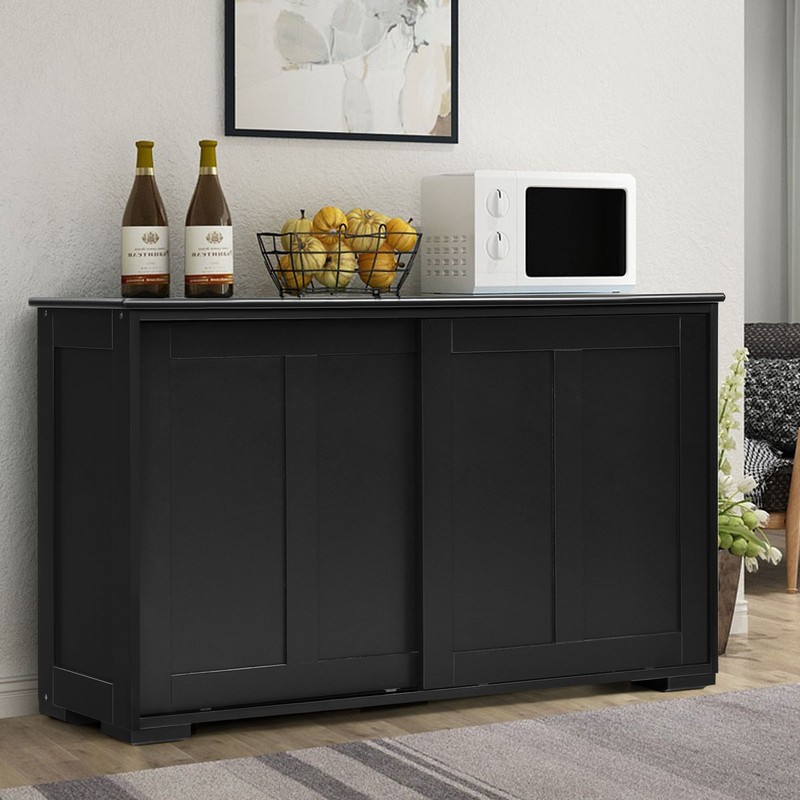 Kitchen Storage Cabinet Sideboard Buffet Cupboard Wood Sliding Door Pantry Black gallery