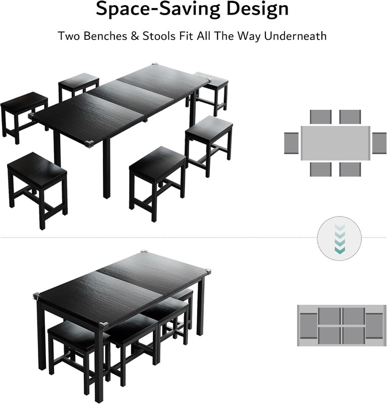 7-Piece Extendable Dining Table Set with 6 Stools 63" Kitchen Table Set gallery