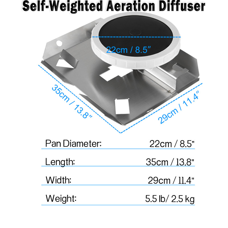 Pond Air Diffuser 8.5" Stainless Steel Base Self Weighted Quick Sink Membrane gallery