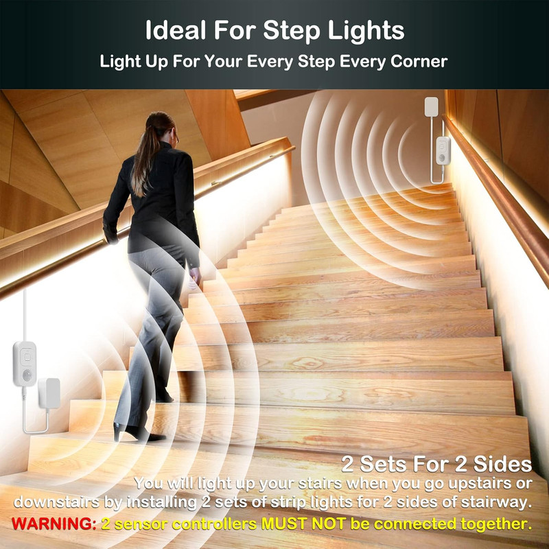 Motion Sensor Lights Indoor Plug-In LED Step Lights Strip with UL FCC Adapter Ti gallery