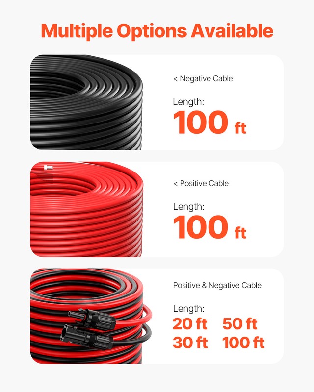 100FT Solar Panel Extension Cable 10AWG Waterproof PV 6mm² Cable Red gallery