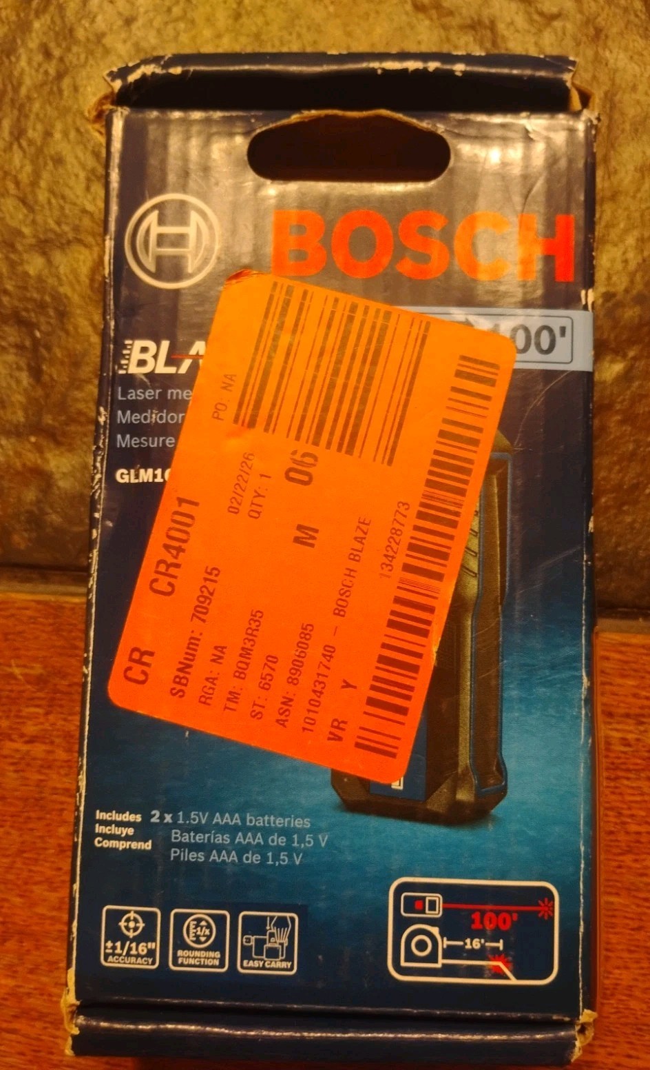 Bosch Blaze 100ft Backlit Laser Measure - Blue (GLM100-23)Open Box,Box Damaged gallery