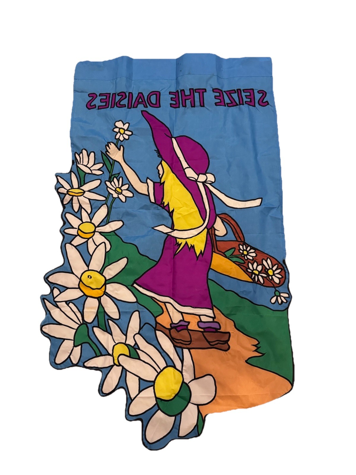 Vtg Summer Spring Seize The Daisies Outdoor Hanging Flag Yard Garden Embroidered gallery