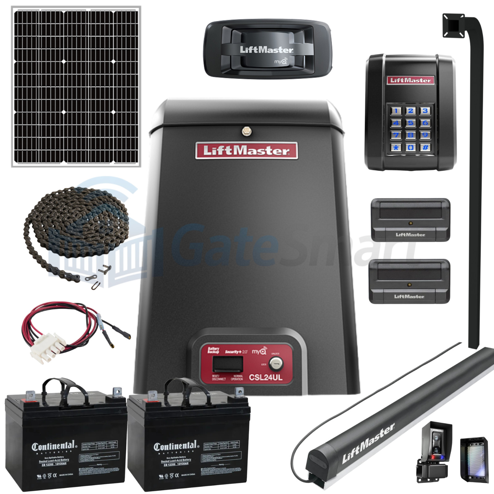 LiftMaster CSL24UL Solar Slide Gate Operator Kit, Remotes, Keypad, MyQ Gateway.. gallery