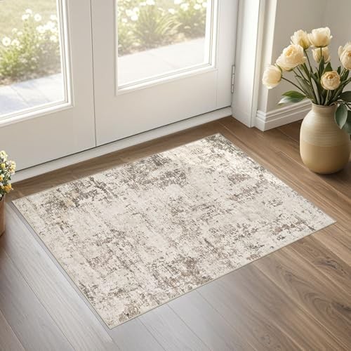 2x3 Entryway Area Rug: Washable Neutral Modern 2' x 3' (Rectangular) Dark Brown gallery