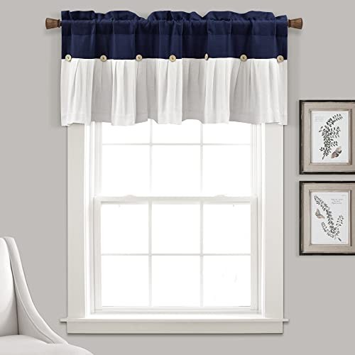Button Farmhouse Valance Curtians 52"W x 18"L - 18"W x 52"L (Pack of 1) Linen gallery