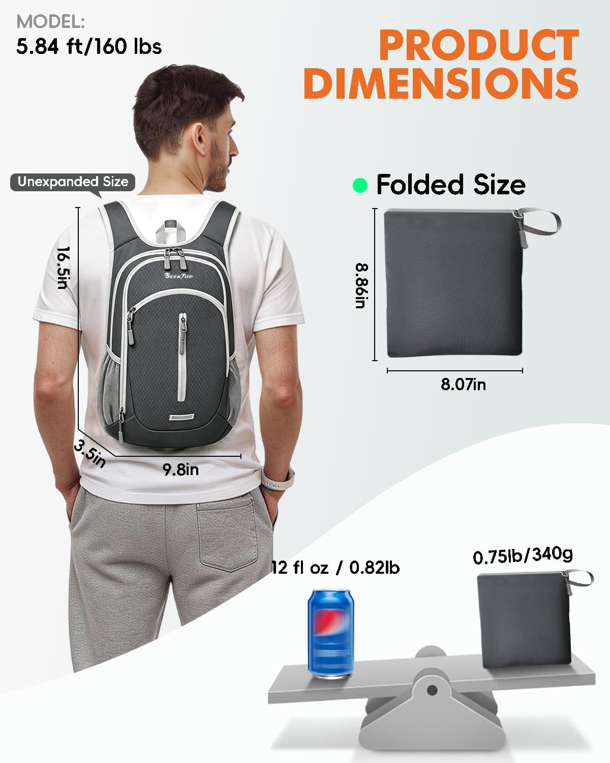 Small Hiking Backpack Expandable 12L-15L, Lightweight Packable Waterproof Daypac 5