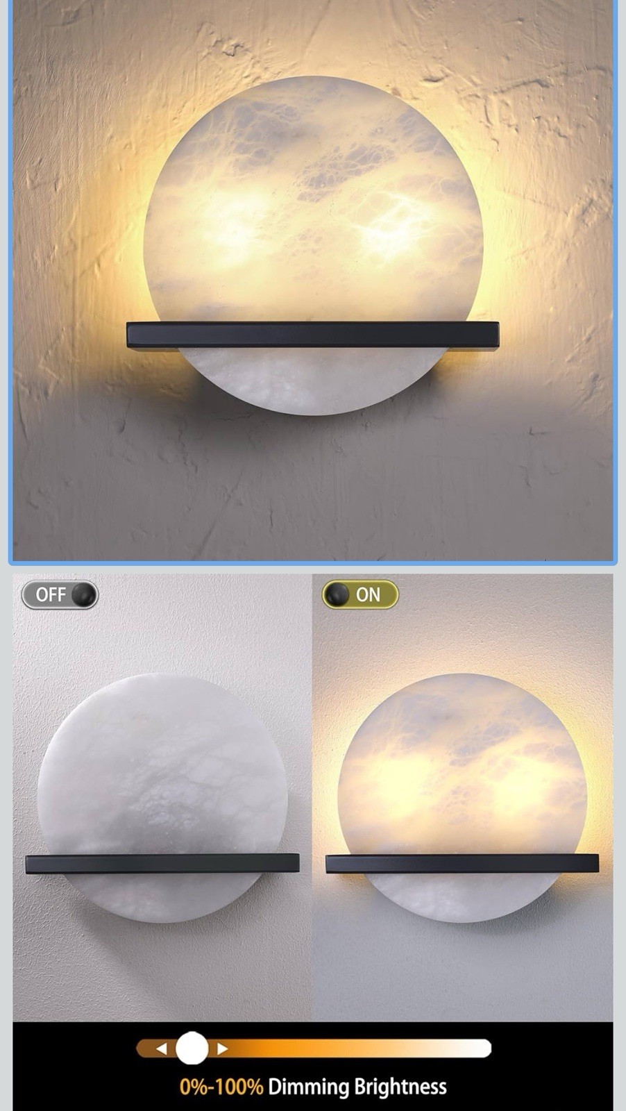 2 Light 10" Round Natural Alabaster Bathroom Wall Sconce Modern Concise Style gallery