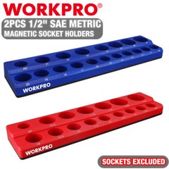 WORKPRO 2PC 1/2″ Magnetic Socket Organizer Set Socket Holder Cart Set SAE Metric