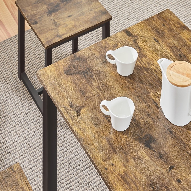 3 Pcs Dining Table Set - Kitchen Table & Chair Sets for 2 - Compact Table, Brown gallery
