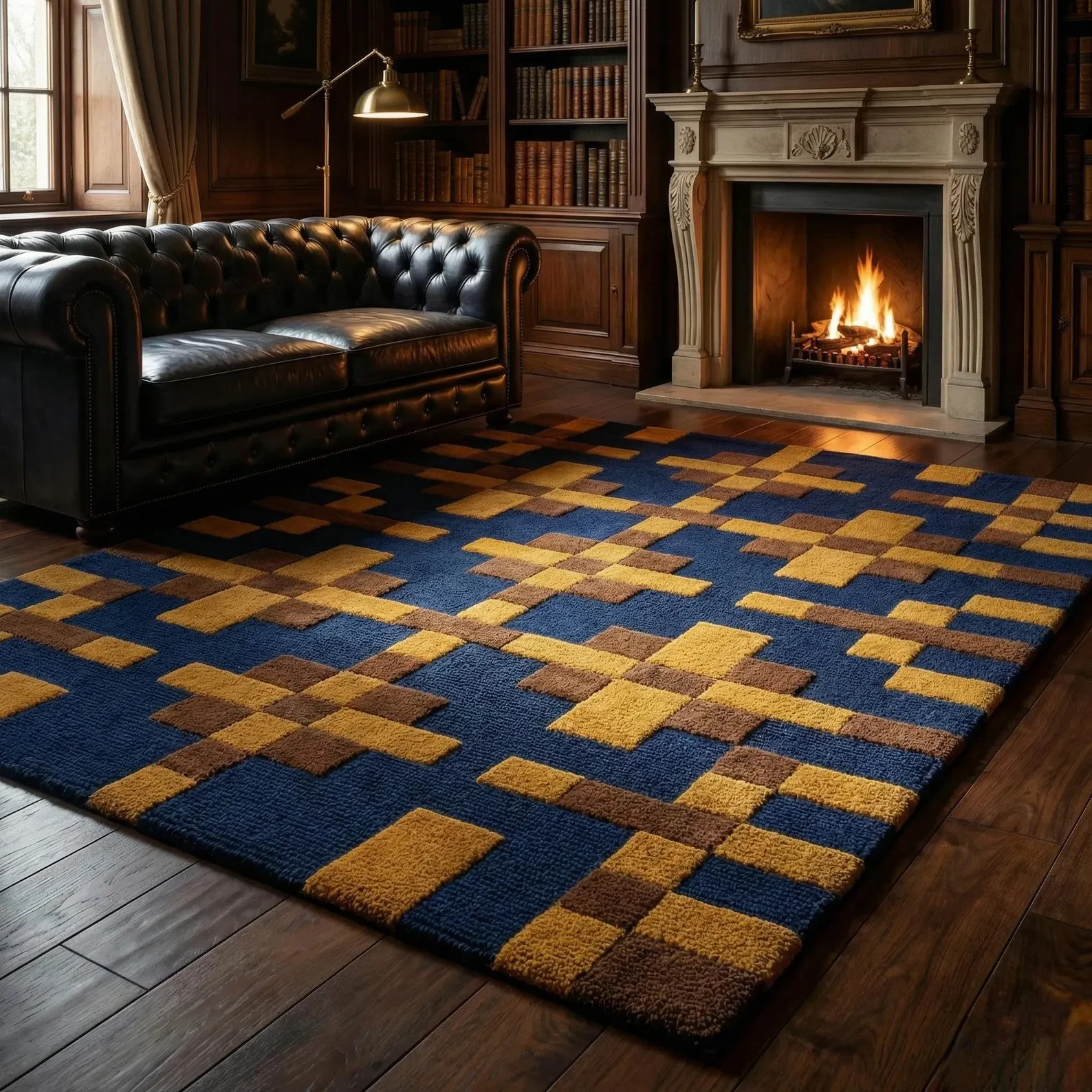 Hand Tufted High Low Pile Geometric Area Rug Blue Yellow Modern Textured Carpet gallery