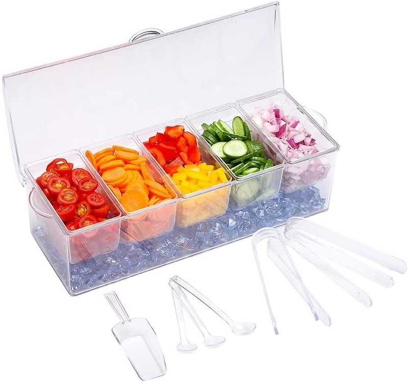 Condiment Server Tray with Lid – 5 Compartment Ice Chilled Buffet Bar gallery