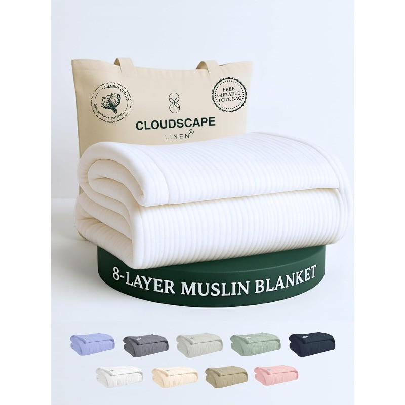 Muslin Blanket Queen Size - 100% Cotton, Soft and Breathable, Oversized Winter gallery