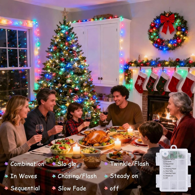 Multicolor Christmas Lights Battery Operated with 8 Modes Remote Waterproof, 33F gallery