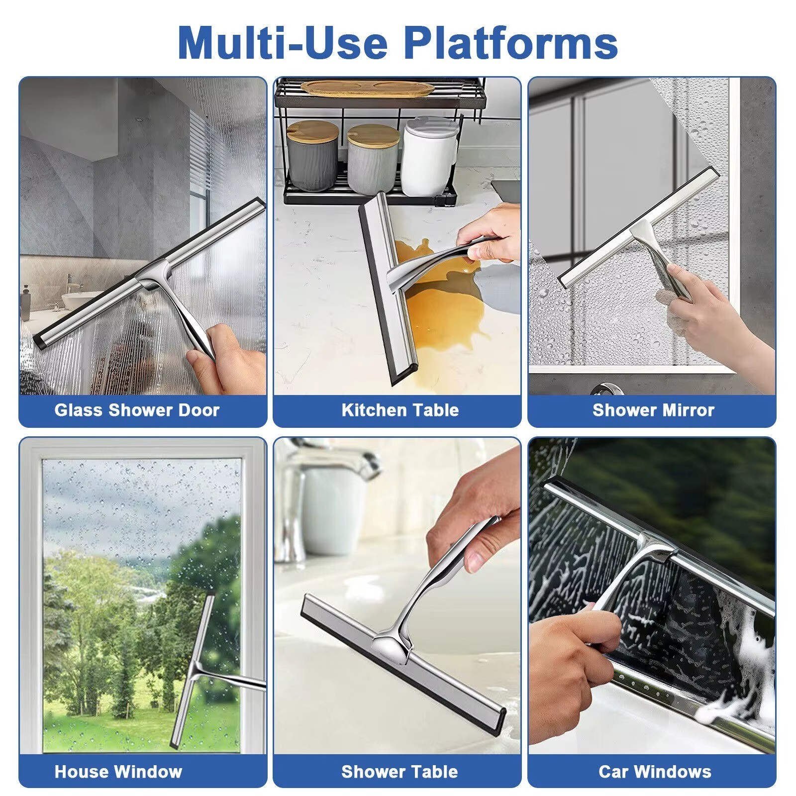 Stainless Steel All-Purpose Squeegee Shower Cleaner Doors Bathroom Windows Glass gallery