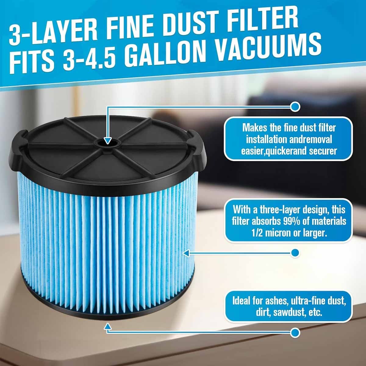 2 Pack VF3500 Replacement Filter for Ridgid WD4050 WD3050 3-4.5 Gallon Vacuum gallery