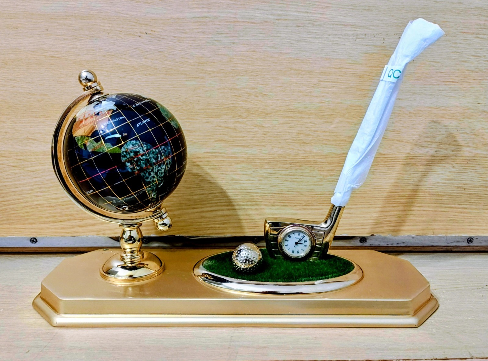 Alexander KALIFANO Multi Gemstone Globe Golf Desk Station Set with Clock & Pen gallery