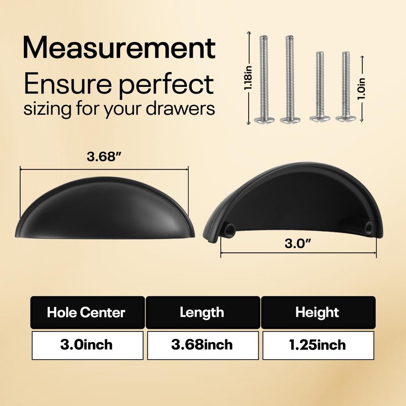 Cup Drawer Pulls – 10 Pack – Matte Black Cabinet Handles 3 Inch – Matte Black Ca gallery