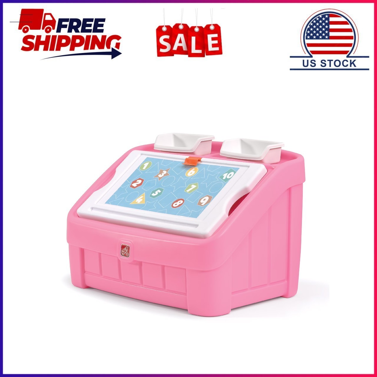 Step2 2-in-1 Pink Toy Storage Box & Art Lid Plastic Toy Chest gallery