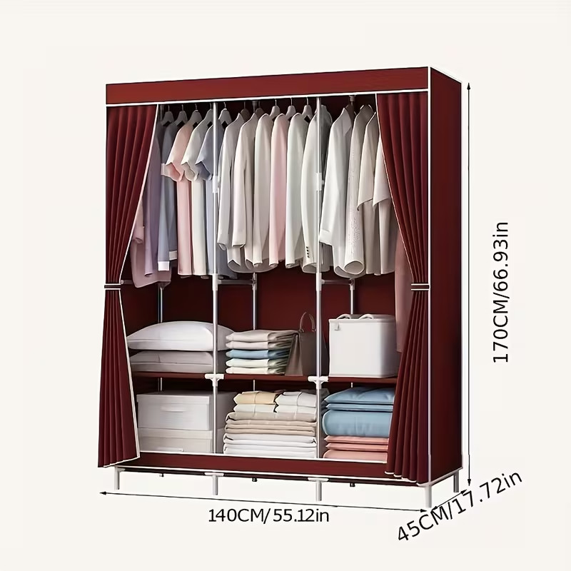 Portable Closet Storage Organizer Clothes Wardrobe Red gallery