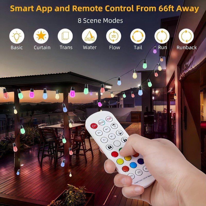Outdoor String Lights 48FT RGB 15 S14 Bulbs Waterproof Dimmabl Patio Yard Remote gallery