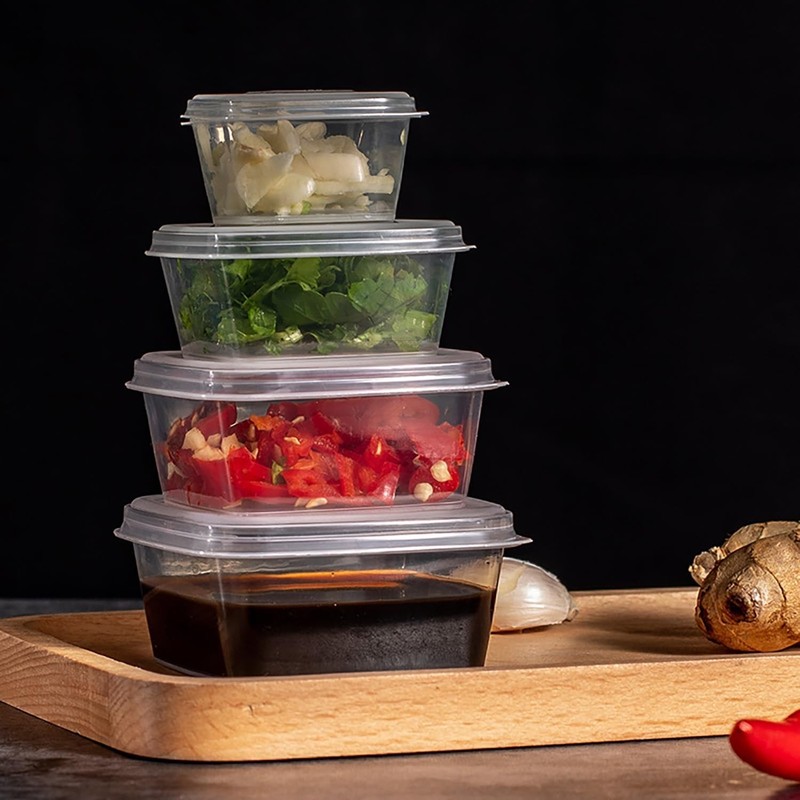 Square-shaped Disposable Sauce Cup Set - All-in-One Design with 4 Size Options, gallery