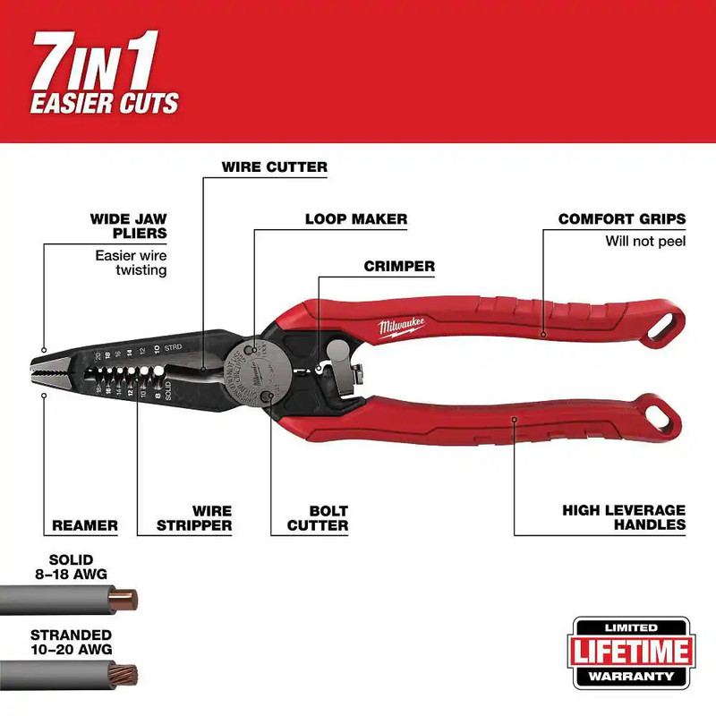 9 In. 7-In-1 High Leverage Combination Wire Stripper/Cutter Pliers gallery