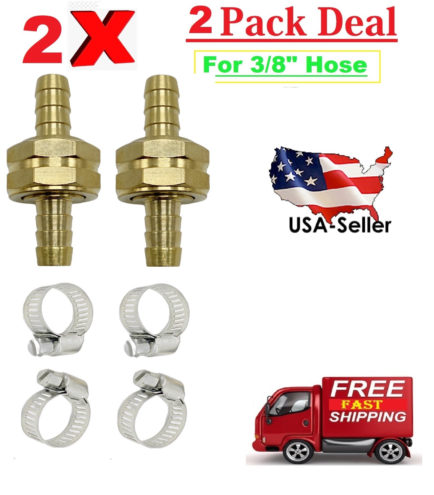 3/8" Garden Brass Mender End Repair Kit Hose Connector Male Female (2 Pack) gallery