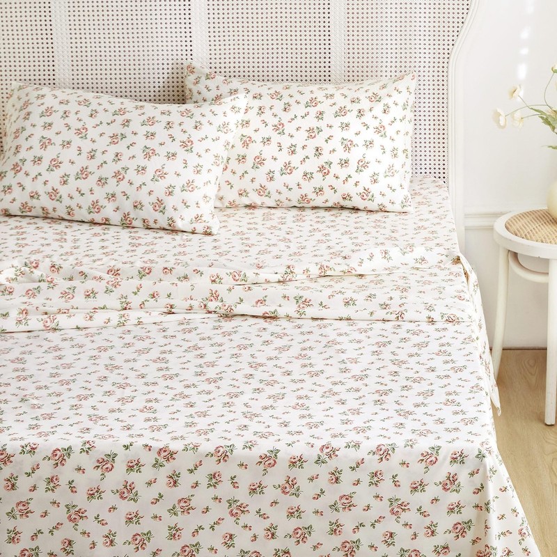 Wake In Cloud Floral Bed Sheets, 4Piece Sheet Set, Shabby Chic Flower Rose P... gallery