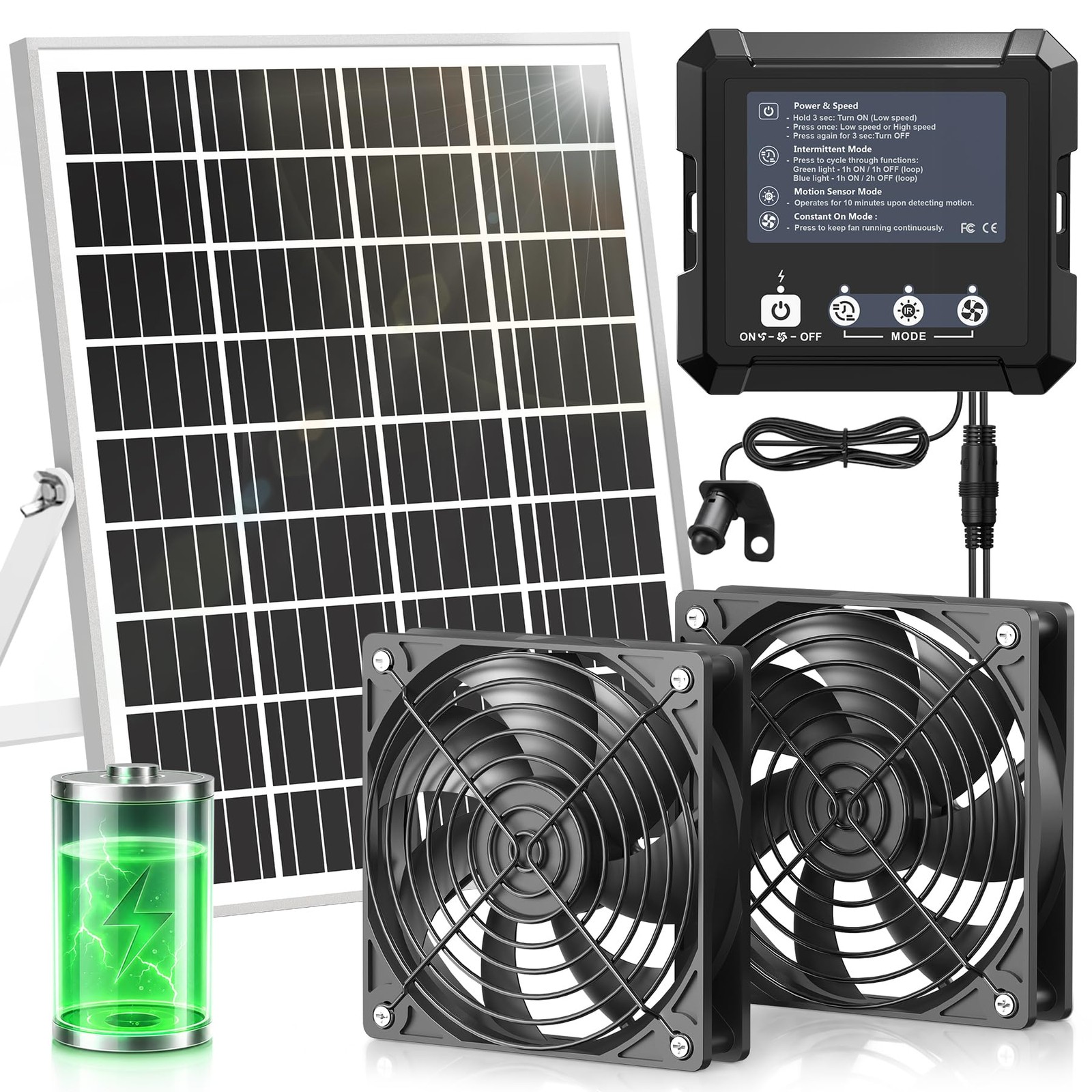 Solar Fan for Chicken Coop with , 7500 mAh Battery & 25W Solar Panel, IP65 Wa... gallery