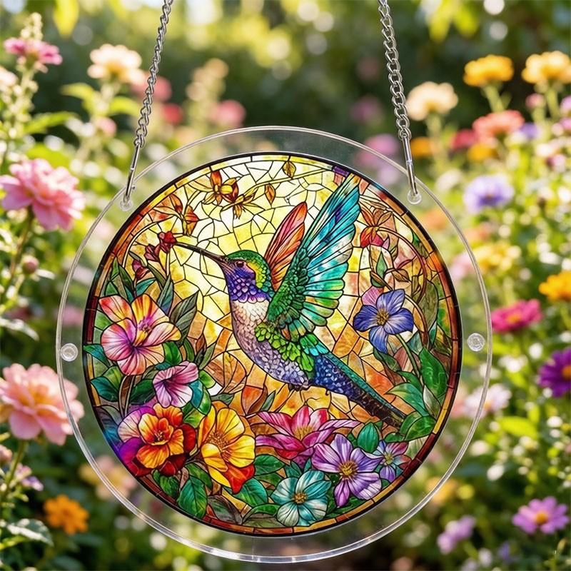 Garden Hummingbird Floral Acrylic Interlocking Puzzle Suncatcher Home Ornament gallery