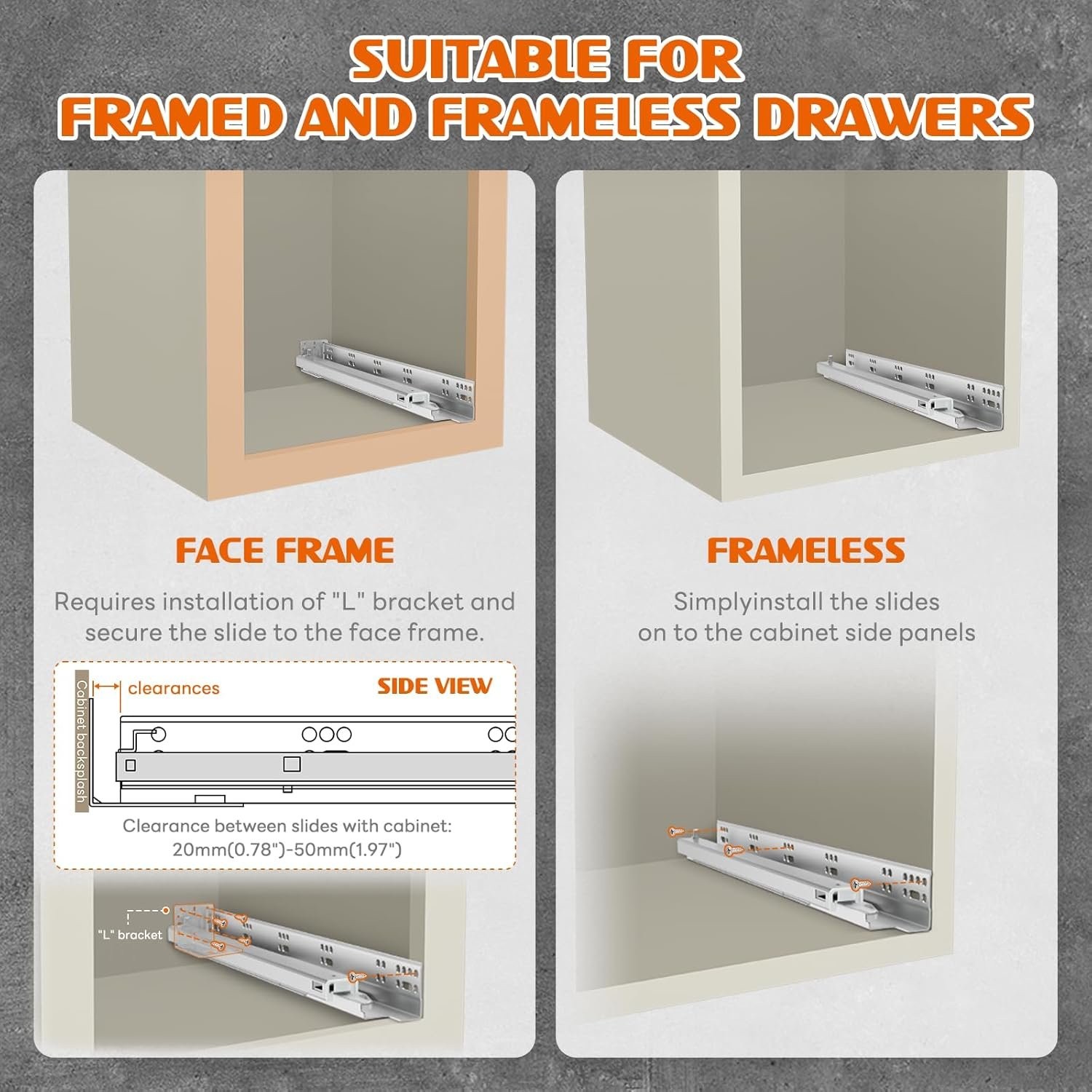 1 Pair Undermount Soft Close Drawer Slides 9 12 15 18 21 24 Inch 80 lb Load Capa gallery
