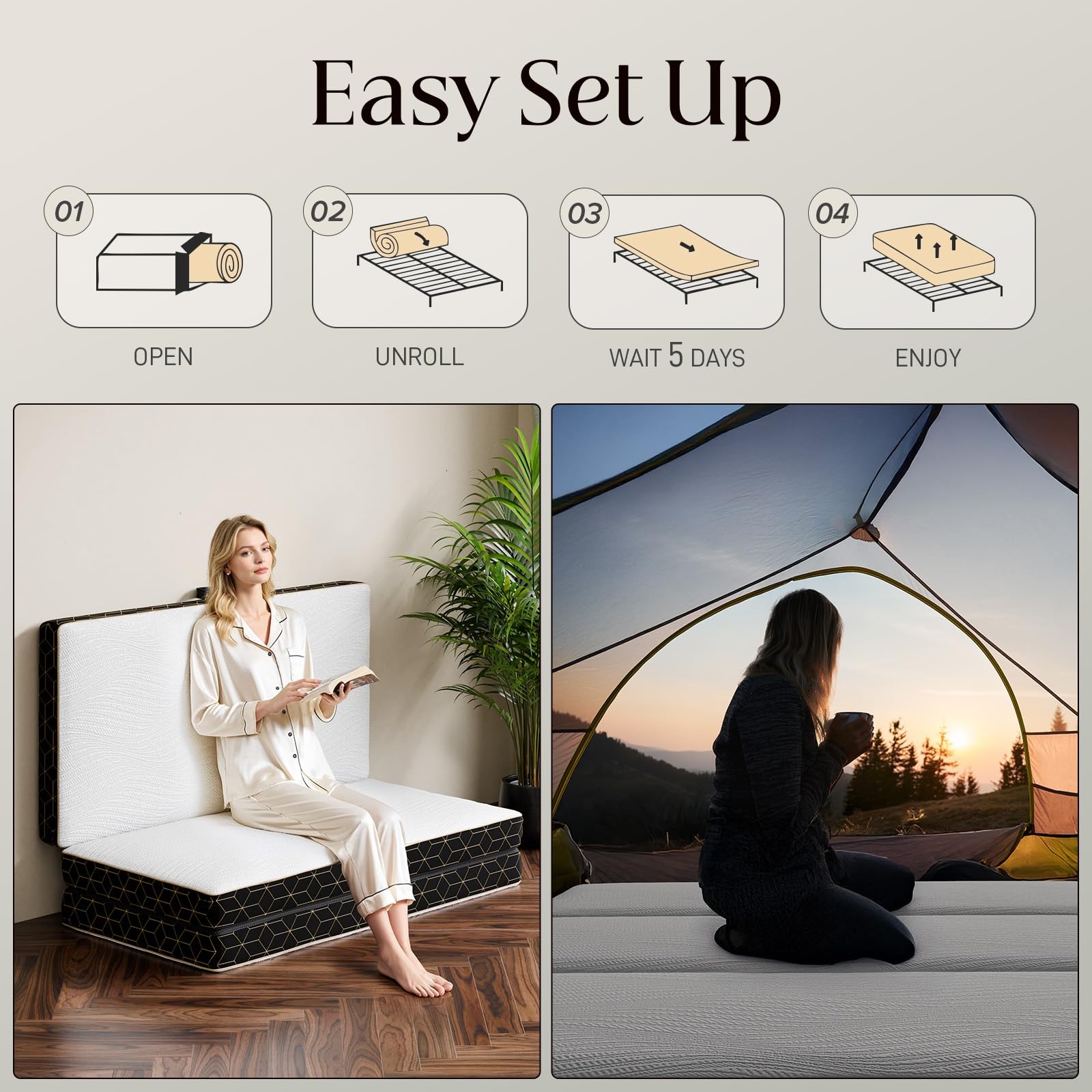 Twin Size Portable Folding Memory Foam Mattress 4 Inch 75"x38"x4"EMBED Tri-Fold gallery