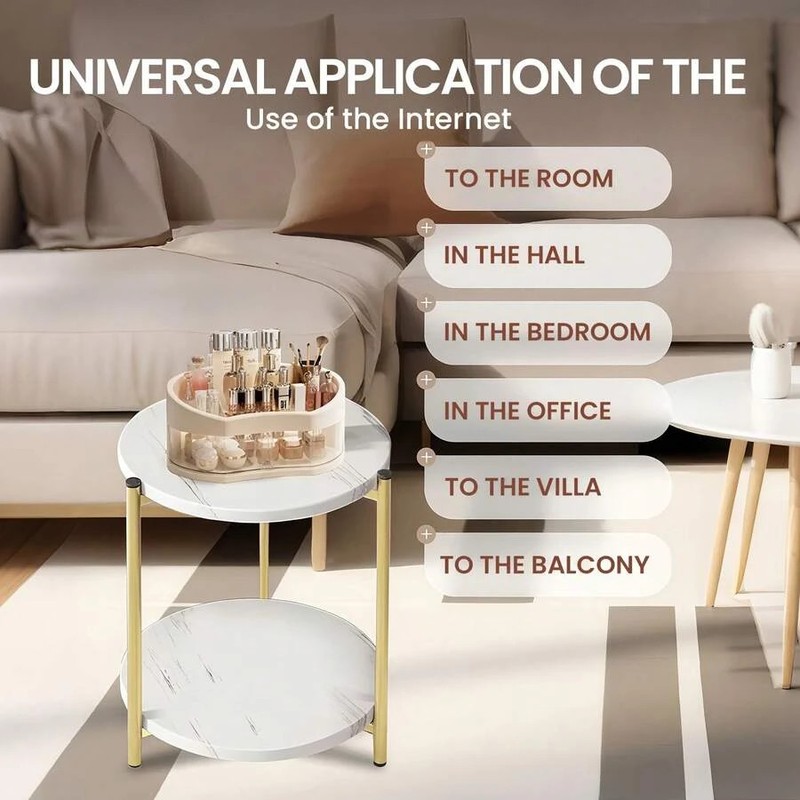 Double-Tier Round Side Table Minimalist Accent Indoor Outdoor gallery