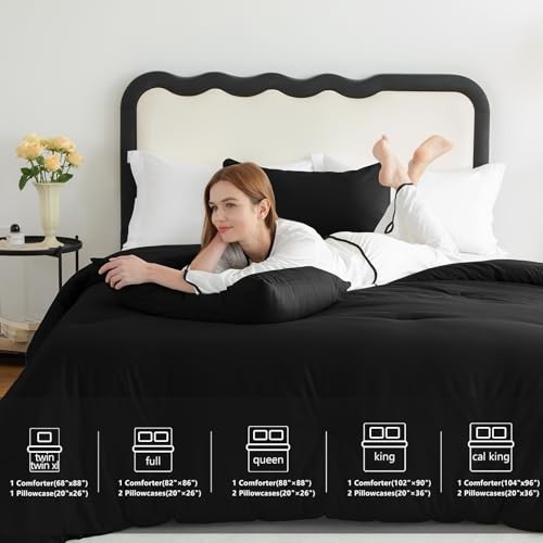 Comforter Set 2 Pieces Twin Extra Long Solid Breathable Twin/Twin XL Black gallery