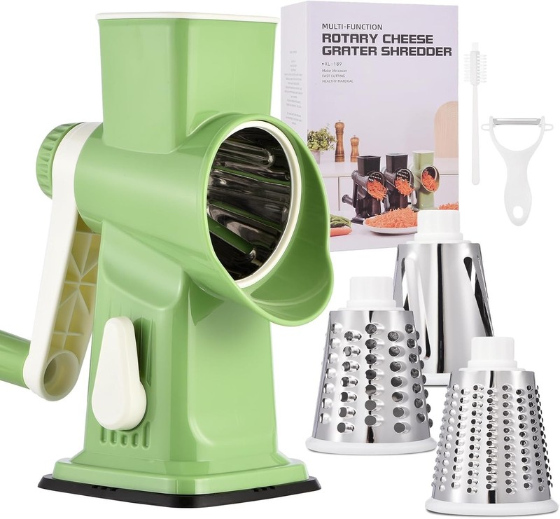 Kitchen Essential: Hand Crank Cheese Grater with 3 Blades & Easy Cleanup gallery
