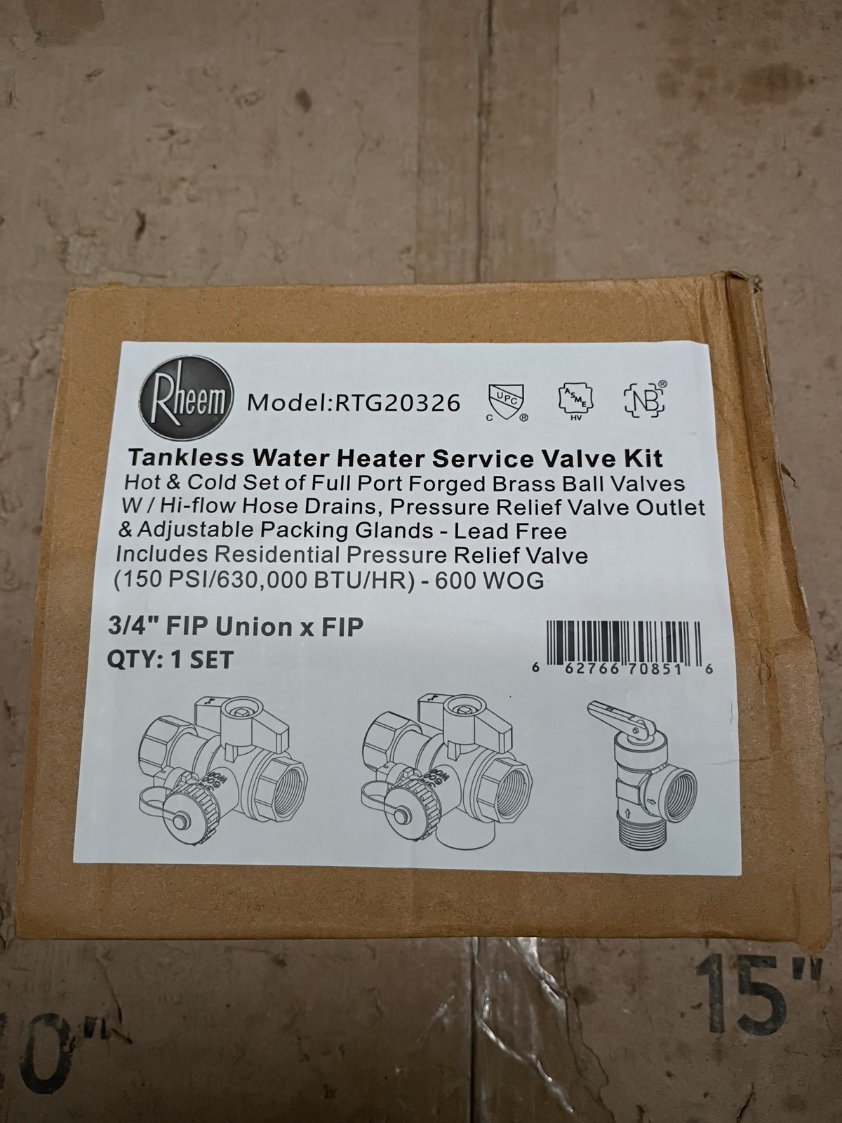 Rheem RTG20326 Brass Service Valves for Tankless Water Heaters, Open Box, gallery