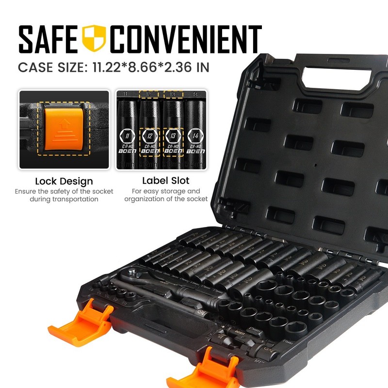 1/4" Drive Impact Socket Set, 60-PCS Standard SAE (5/32"-9/16") & Metric(4-15mm） gallery