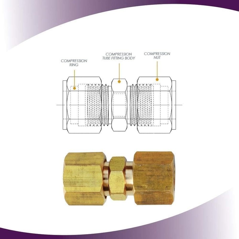Durable 1/2” Brass Compression Fittings, Safe for Copper & Plastic - 2 Pack gallery