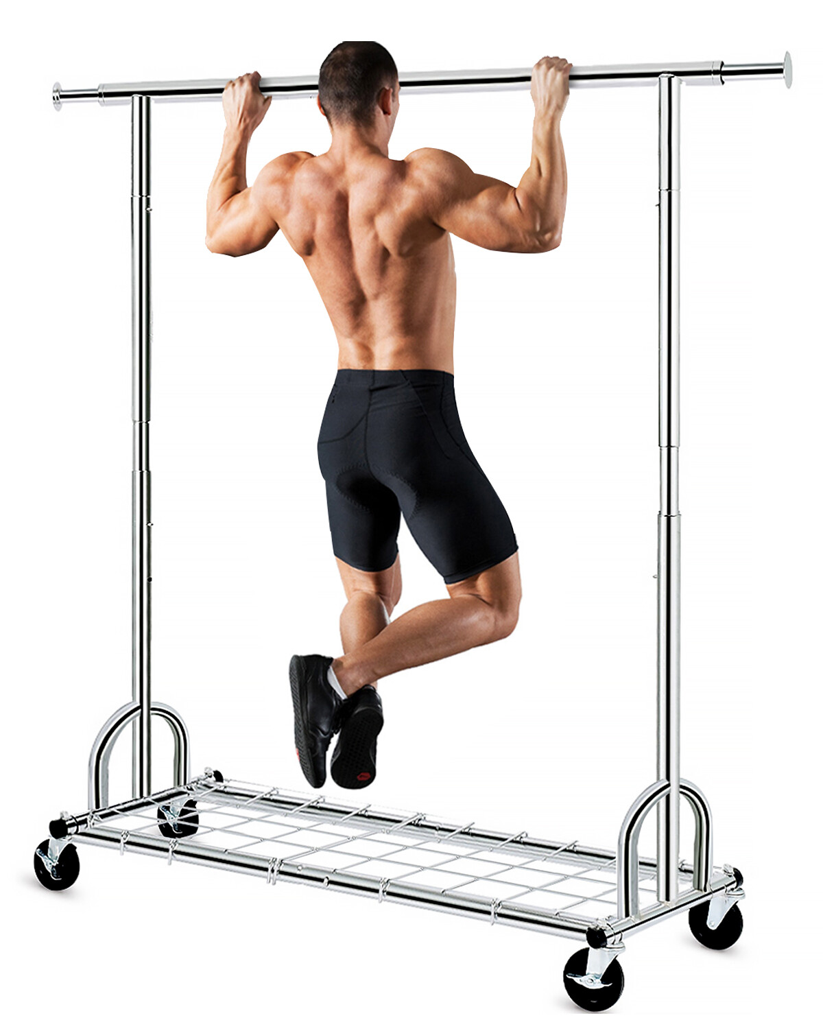 3 in 1 450lbs Collapsible Rolling Heavy Duty Clothing Garment Rack with Shelves gallery