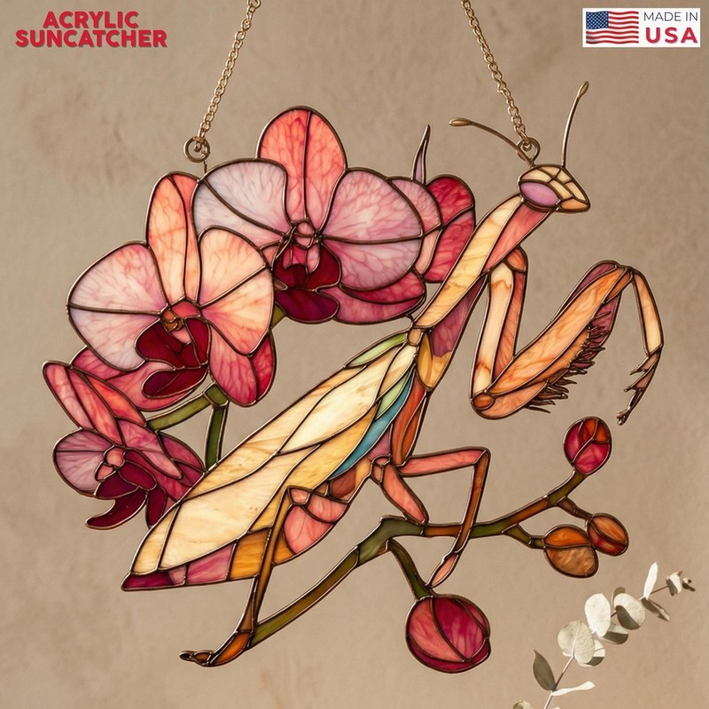 Custom Praying Mantis Acrylic Suncatcher – Orchid Mantis Window Hanging – Insect gallery