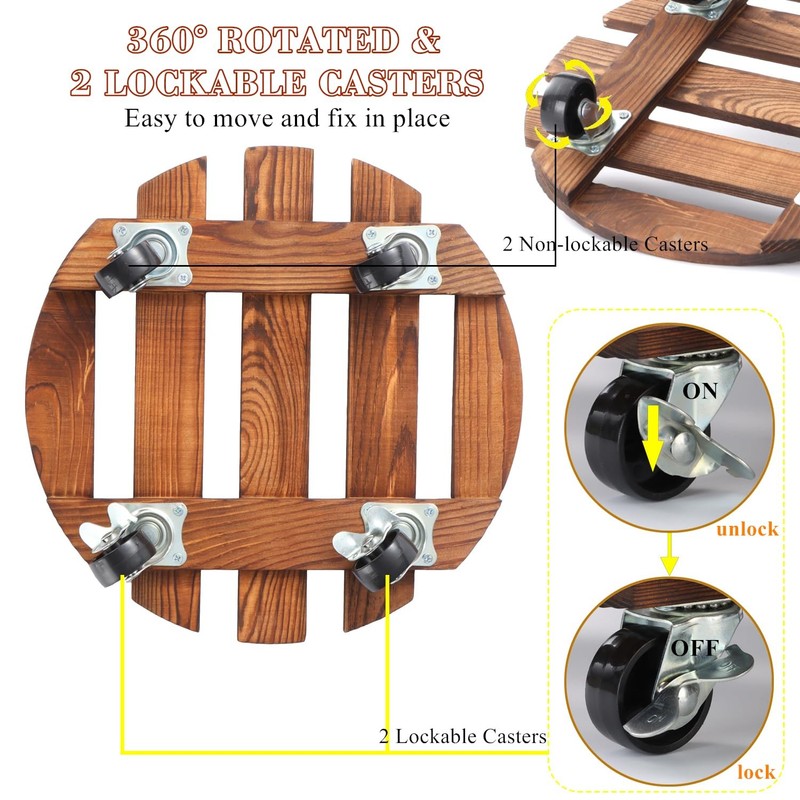 2 Pack 12" Plant Caddy with Wheels, Rolling Plant Stand 220 LB Heavy Duty Wooden gallery