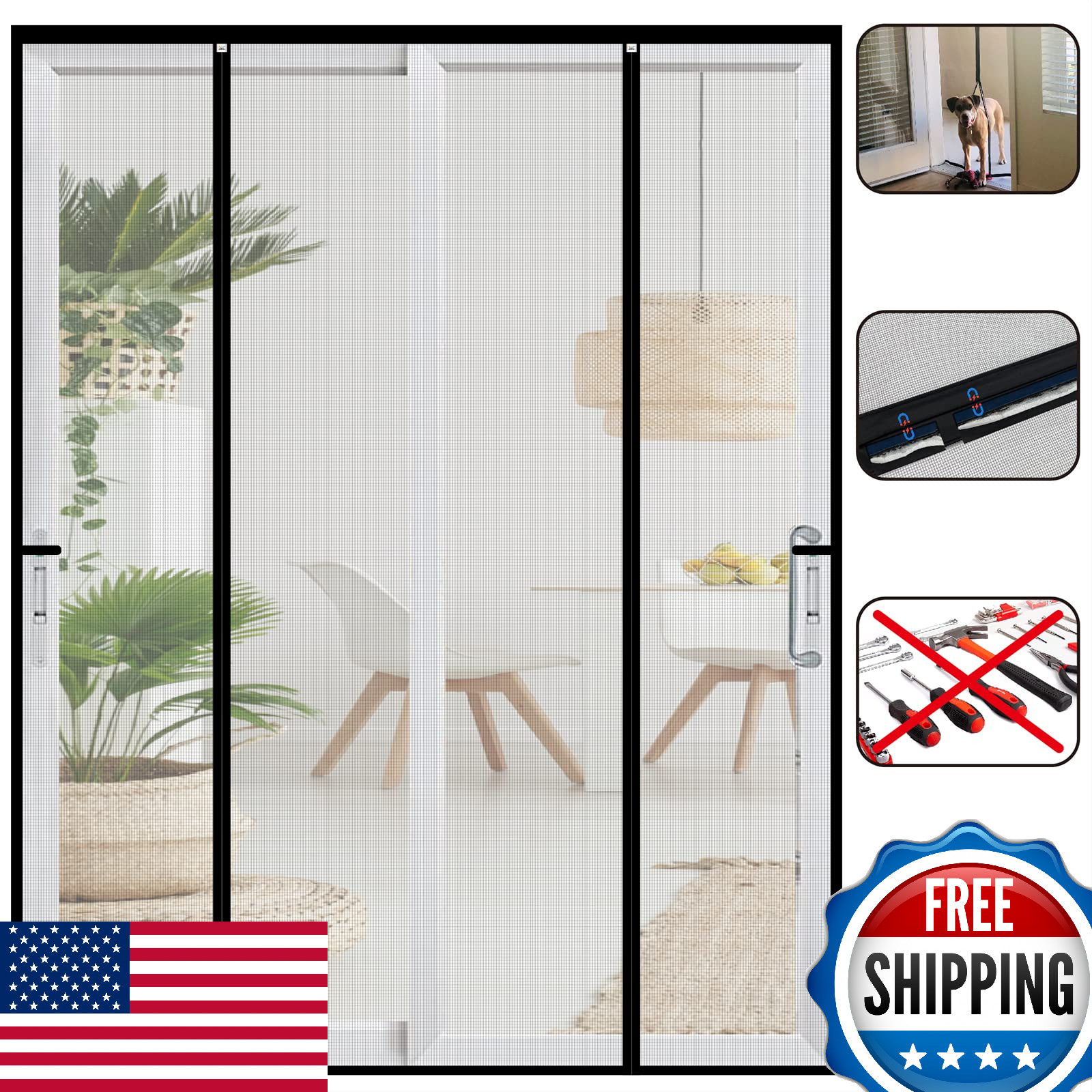 CHIYUNS Double Door Magnetic Screen, Fiberglass, Heavy Duty, 74"W x 80"H gallery