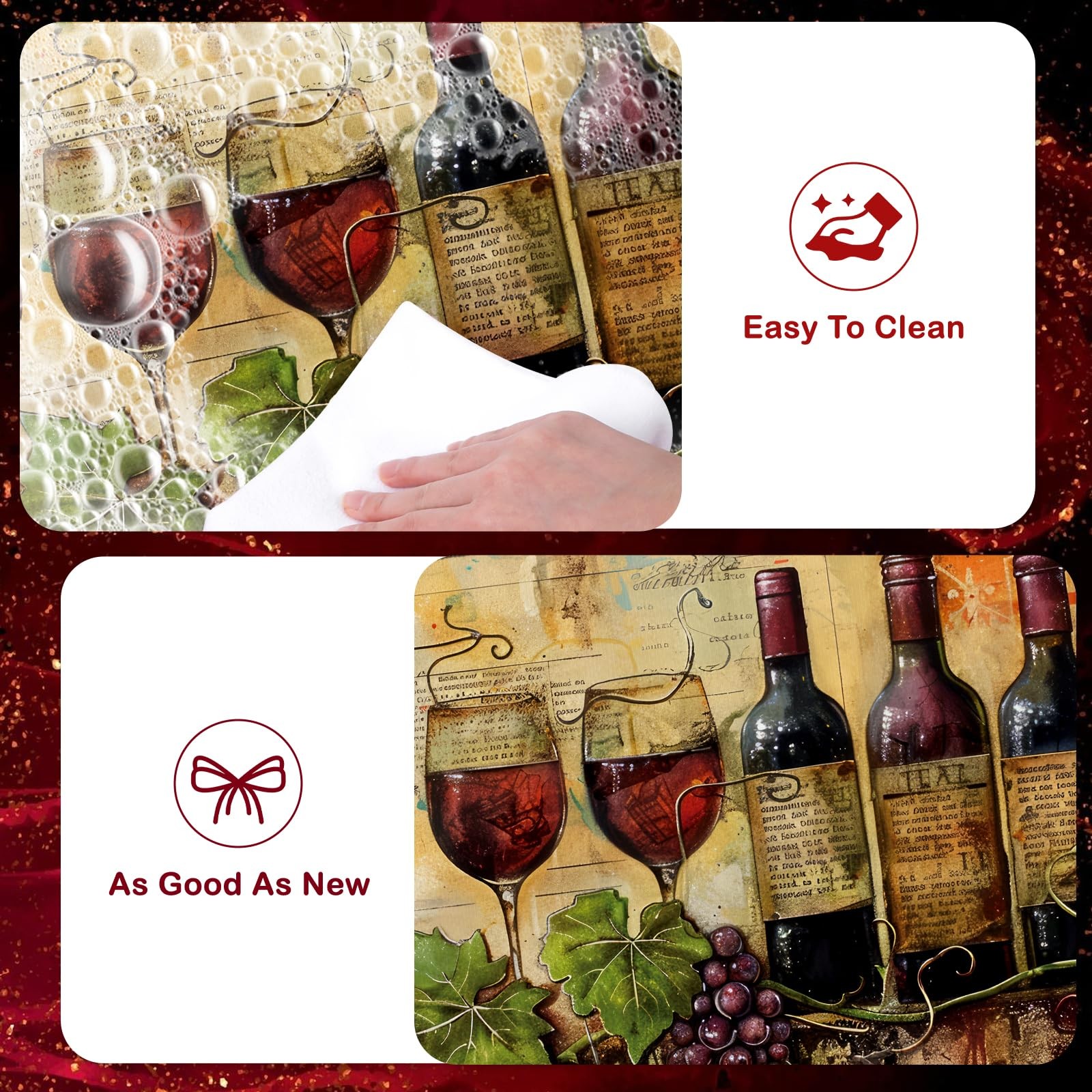 Wine Kitchen Rugs, Kitchen Floor Mat Set of 2 Washable Runner Rugs, No-Slip A... gallery