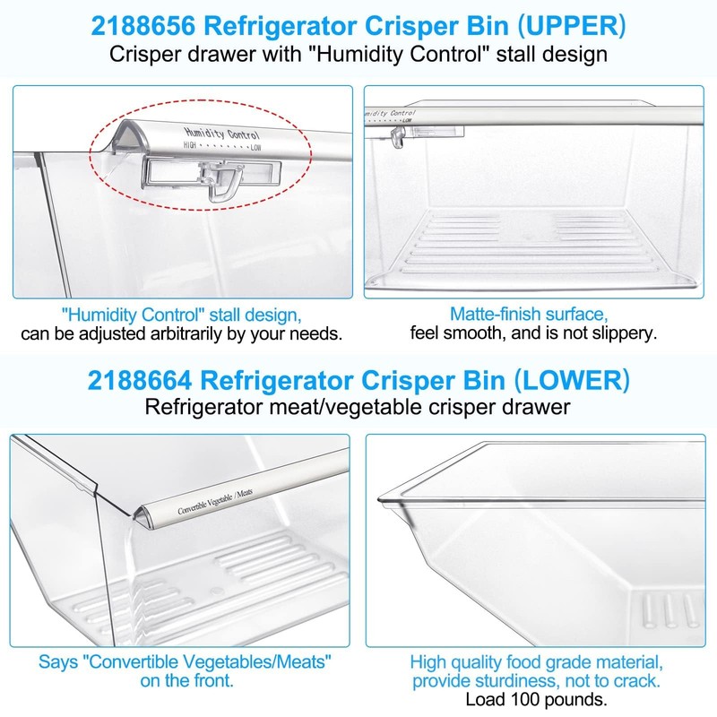 [2 Pack] Upgraded 2188656 Fridge Crisper Drawer Humidity Control Drawer UPPER... gallery