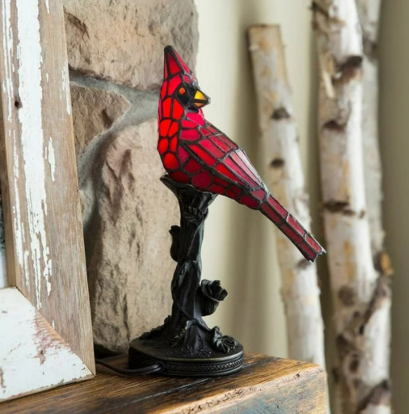 Stained Glass Cardinal Lamp Table Bird Red Ornament New Light Mantel Tiffany End gallery