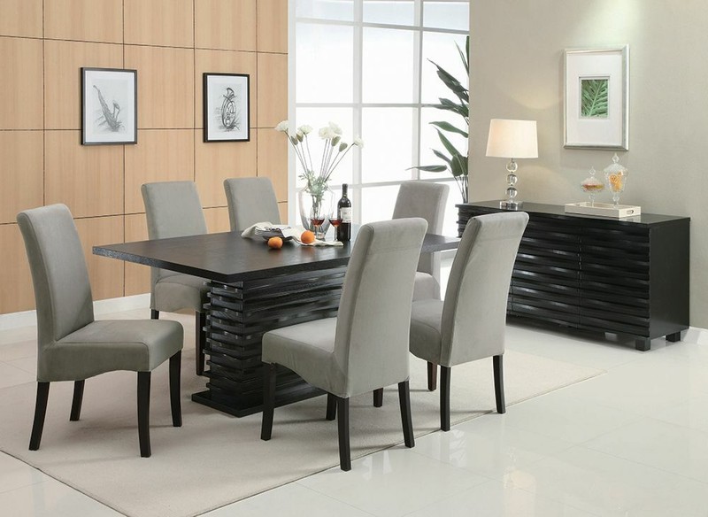 BLACK WAVE DESIGN RECTANGULAR DINING TABLE GREY CHAIRS DININGROOM FURNITURE SET gallery