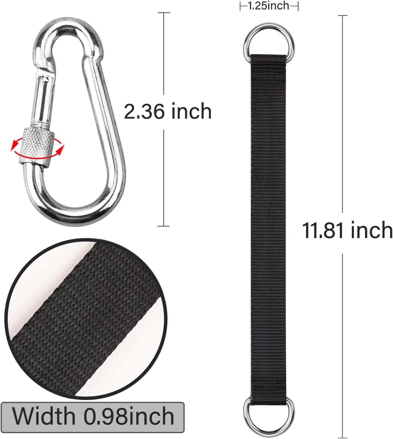 Outdoor Tree Swing Straps Hanging Kit - 2 Pack with Carabiners, 26cm/10 gallery