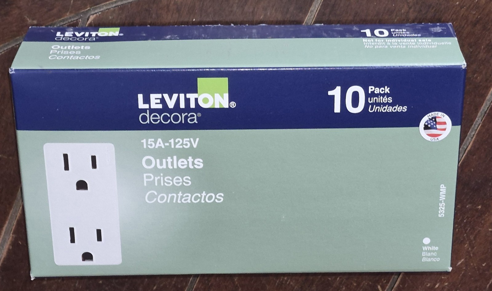 10pk Leviton Decora 15 amp Outlets -White- (15A-125V) #5325-WMP gallery